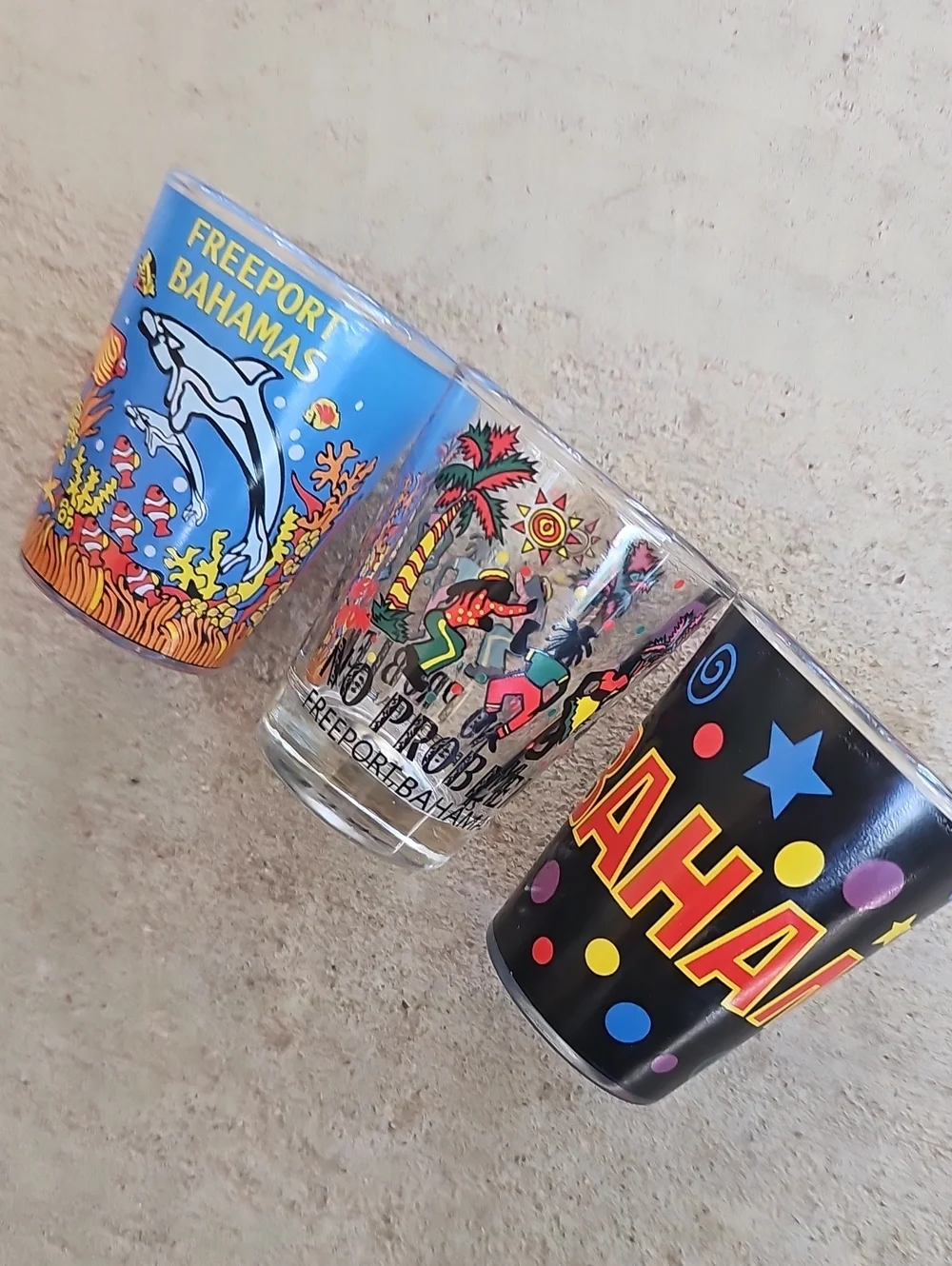 Freeport Bahamas Set of 3 Shot Glasses No Problem Islands Collector Bar Drinks